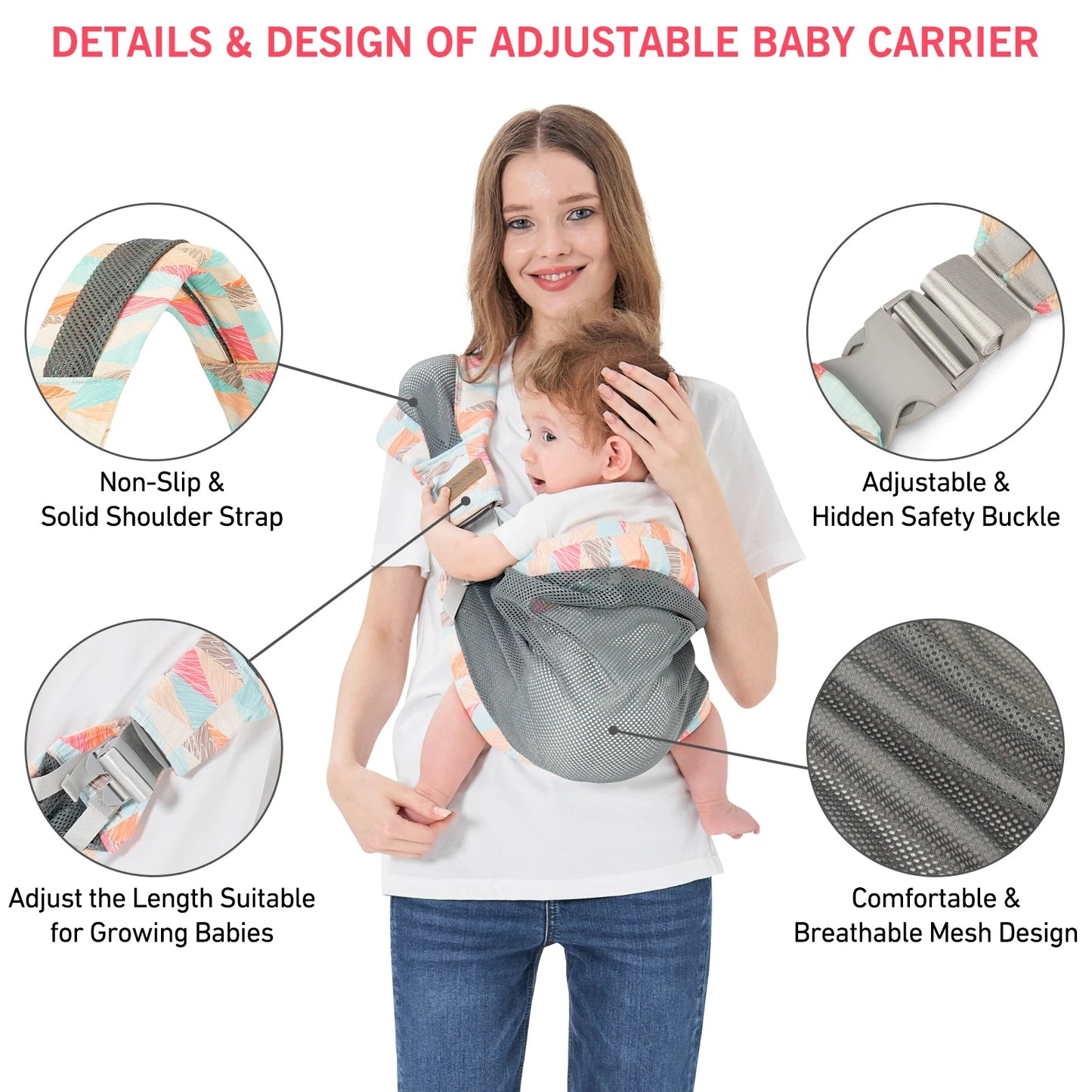 Ceinture Sangle bébé réglable, légère pour nouveau - né et tout - petit, avec ventilation en maille 0 à 2 ans - Bebechoupinou