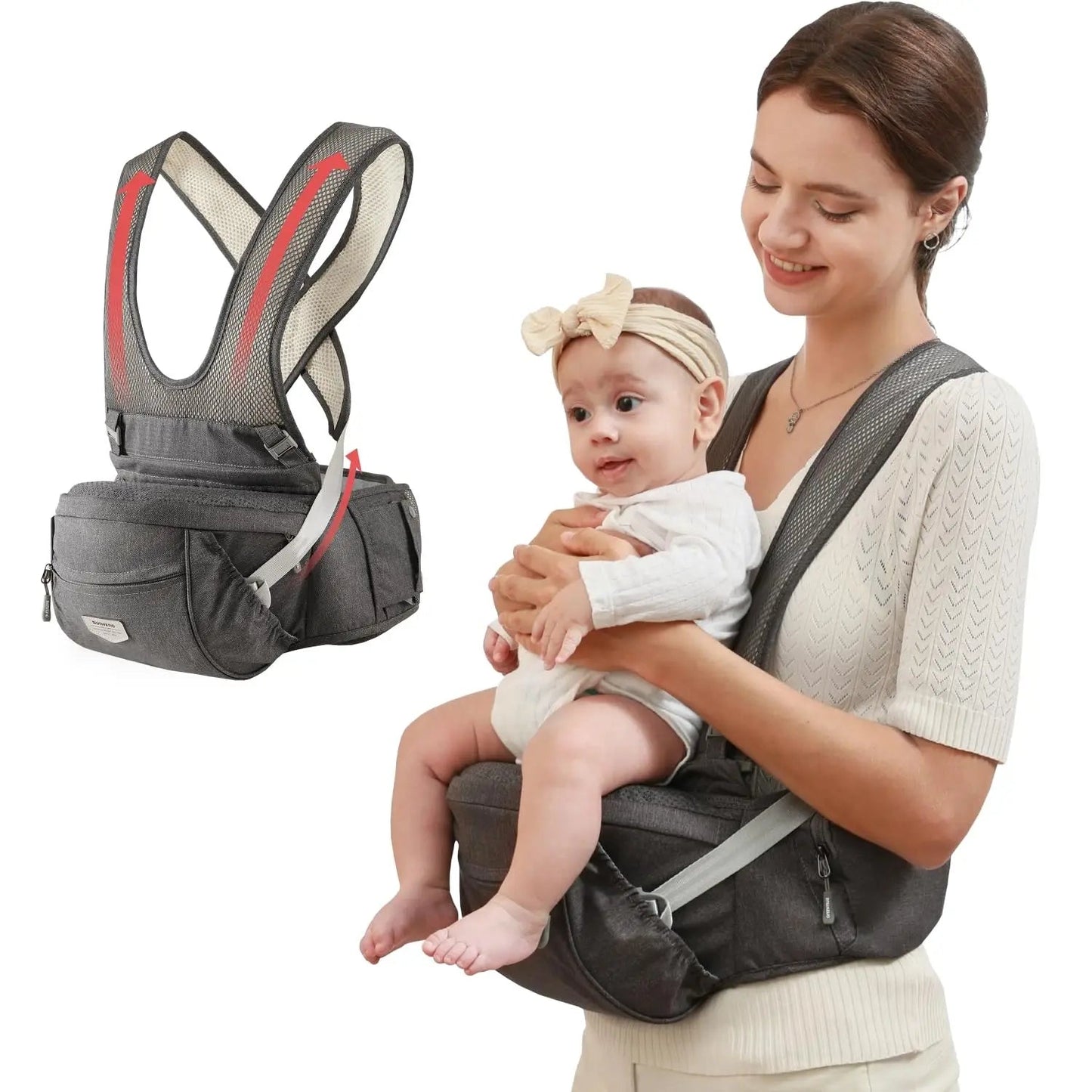 Porte bébé Siège de hanche ergonomique pour enfant avec ceinture réglable avancée et diverses poches - bébé de 0 à 6 ans - Bebechoupinou