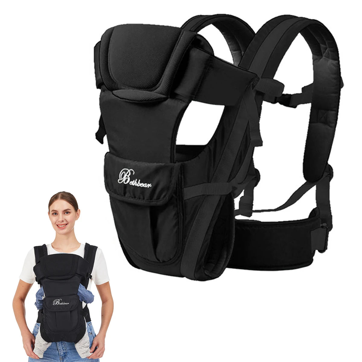 Porte-bébé, ergonomique 4 en 1, porte-bébé facilement réglable pour nouveau-né et tout-petit